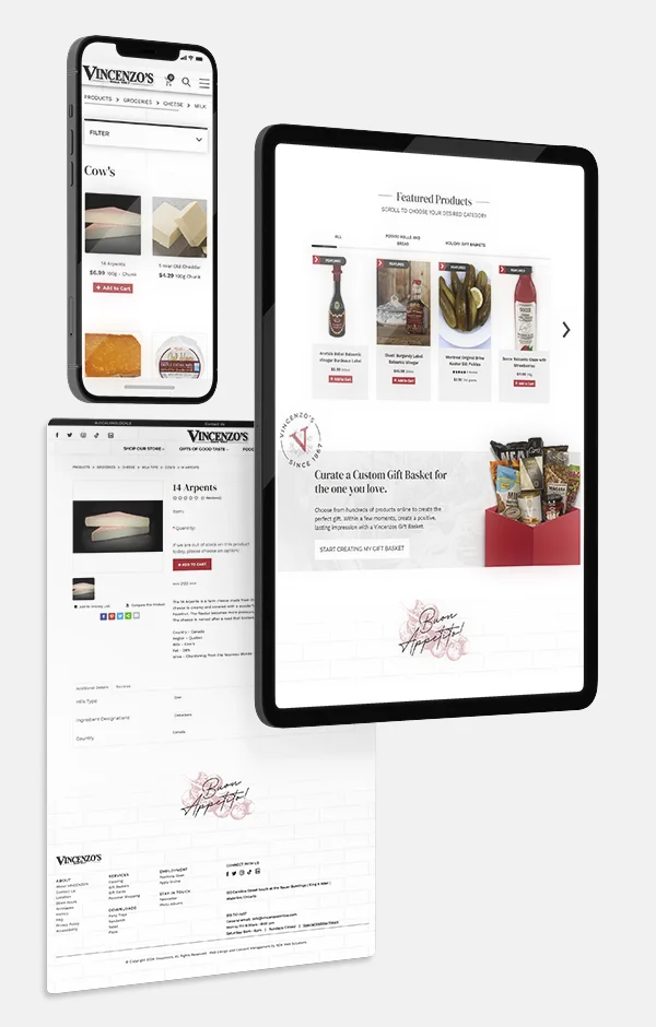 Vincenzo's ecommerce website on multiple devices